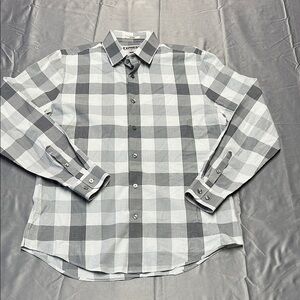 Express Men's Gray fitted Checkered long sleeve casual cotton Shirt medium
